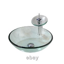 FA Bathroom Clear Green Glass Vessel Sinks Basin Bowls Mixer Faucet Drain Combo