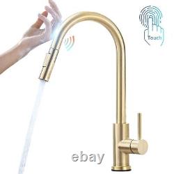 Faucet Kitchen Sink Sprayer Pull Tap Mixer Down Swivel Handle Gold Color Single