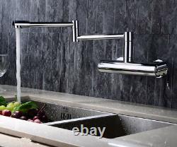 Folding Kitchen Sink Faucet Mixer Tap Chrome Brass Wall Mounted Swivel Spout
