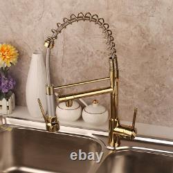 Gold 360° Swivel Kitchen Faucet Spout Deck Mounted Double Handles Sink Mixer Tap