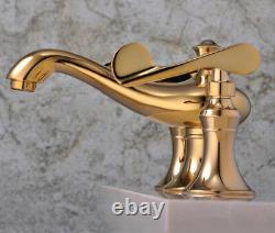 Gold 3 Holes Double Handle Tap Bathroom Brass Antique Basin Sink Mixer Faucet