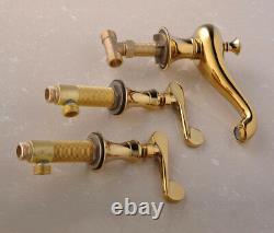 Gold 3 Holes Double Handle Tap Bathroom Brass Antique Basin Sink Mixer Faucet