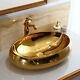 Gold Ceramic Bathroom Vessel Sink Oval Basin Bowl Mixer Faucet Tap+Pop-Up Drain