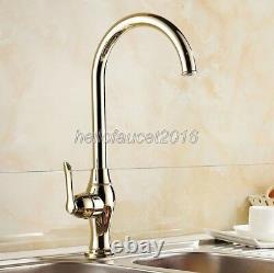 Gold Color Brass Single Handle Swivel Spout Kitchen Sink Basin Faucet Mixer Tap