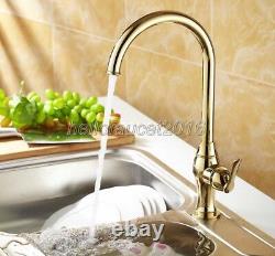 Gold Color Brass Single Handle Swivel Spout Kitchen Sink Basin Faucet Mixer Tap
