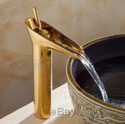 Gold Color Brass Waterfall Bathroom Sink Vessel Faucet Basin Mixer Tap Kgf057