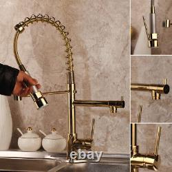 Gold Kitchen Faucet Sink Pull Down Swivel Mixer Brass Tap Single Hole Deck Mount