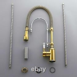 Gold Kitchen Faucet Sink Single Handle Pull Down Sprayer Swivel Mixer Tap Brass
