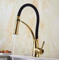 Gold Kitchen mixer tap faucet sink swivel flexible spout 360` brass