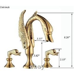 Gold Ornate Swan Bathroom Sink Faucet Combo Deck Mount Mixer Tap Hot Cold Water