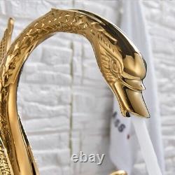 Gold Ornate Swan Bathroom Sink Faucet Combo Deck Mount Mixer Tap Hot Cold Water