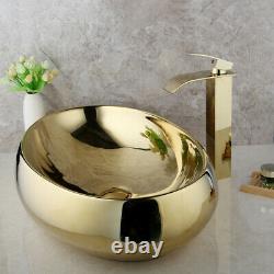 Gold Oval Ceramic Bathroom Wash Basin Vessel Sink Mixer Faucet Tap Pop Drain Set