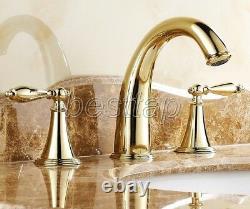 Gold Polished Brass Widespread 3 Holes Bathroom Sink Faucet Mixer Tap snf237