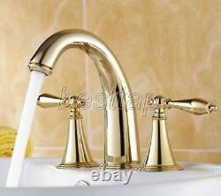 Gold Polished Brass Widespread 3 Holes Bathroom Sink Faucet Mixer Tap snf237