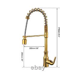 Gold Pull Down Spray Kitchen Sink Single Hole/Handle Mixer Faucet Brass Tap-LED