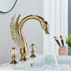 Gold Swan Bathroom Sink Faucet 3 Holes 2 Handle Widespread Basin Vanity Mixer