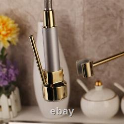 Gold Swivel&Pull Down Kitchen Faucet Single Hole Brass Deck Mount Sink Mixer Tap
