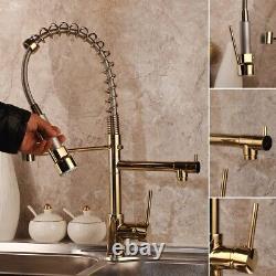 Gold Swivel&Pull Down Kitchen Faucet Single Hole Brass Deck Mount Sink Mixer Tap