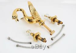 Golden Swan Basin Mixer Faucet Tap 3 Holes Dual Cystal Handles Bathroom Sink Tap