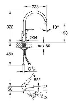 Grohe Eurosmart Kitchen Sink Mixer Swivel Tubular Spout Aerator Lever 33202001