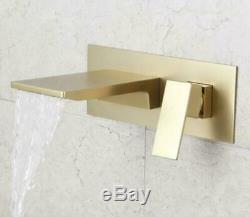 HOT Brass Brushed Gold Bathroom Sink Waterfall Faucet Wall Mount Basin Mixer Tap