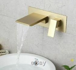 HOT Brass Brushed Gold Bathroom Sink Waterfall Faucet Wall Mount Basin Mixer Tap