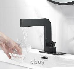 HOT Unique Bathroom Sink Waterfall Faucet Hot&Cold Mixer Tap 1handle Black Brass
