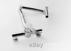 Hot& Cold Wall Mounted Mixer Water Kitchen Sink Faucet Folding Swivel Spout Tap