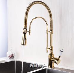 Hot! Full Brass Gold Finished Monobloc Swivel Kitchen Sink Mixer Taps Faucet