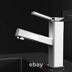 KAIYING Bathroom Sink Faucet with Pull Out Sprayer, Regular, Chrome & White