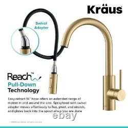 KRAUS Oletto Single-Handle Pull-Down Sprayer Kitchen Faucet in Gold