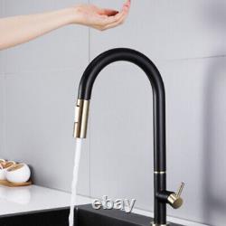 Kitchen Black Free Touch Sensor Mixer Faucet Sink Pull Out Deck Mount 1 Hole Tap