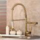 Kitchen Brass Faucet Sink Gold 2 Outlet Pull Down Swivel Taps Mixer Deck Mount
