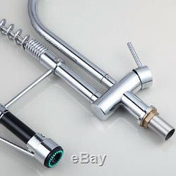 Kitchen Faucet Double Spouts LED Single Handle Chrome Brass Mixer Sink Taps