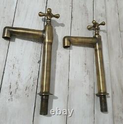 Kitchen Faucet Pair Antique Patina Sink Taps Brass-pillar Taps Brass Handmade