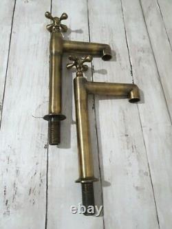 Kitchen Faucet Pair Antique Patina Sink Taps Brass-pillar Taps Brass Handmade