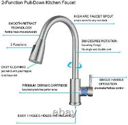 Kitchen Faucet Solid Brass Commercial Single Handle Brushed Pull Out Sprayer US