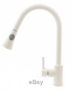 Kitchen Mixer Sink Tap Pull Out Single Lever Swivel spout 360` White Brass 47