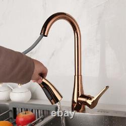 Kitchen Rose Gold Sink Basin Pull Out Mixer Faucet Single Lever Swivel Brass Tap