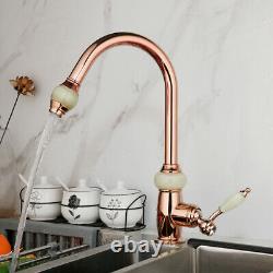 Kitchen Rose Gold Sink Pull Out Spray Mixer Swivel Brass Faucet Tap Single Lever