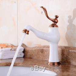 Kitchen Rose Gold+White Faucet Pull Out With Spray Bath Swivel Sink Mixer Water
