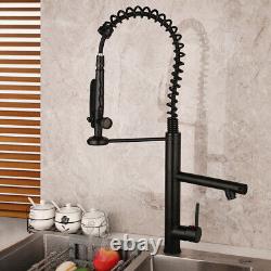 Kitchen Sink Basin Mixer Deck Mounted 360°Swivel Pull Down Taps Black Faucet