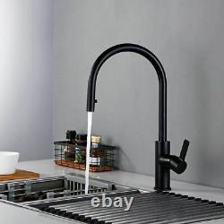 Kitchen Sink Faucet Black Matte Single Handle Hot Cold Mixer Tap Deck Mounted