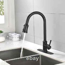 Kitchen Sink Faucet Black Pull Down/Out Sprayer Swivel Single Handle Mixer Taps