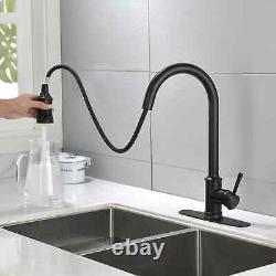 Kitchen Sink Faucet Black Pull Down/Out Sprayer Swivel Single Handle Mixer Taps