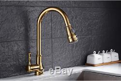 Kitchen Sink Faucet Gold Polished Pull Out and Down Mixer Brass Tap, Deck Mounted