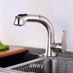 Kitchen Sink Faucet Mixer Pull Out Sprayer Spout Swivel Tap Single Handle Hole