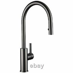 Kitchen Sink Faucet Pull Down Sprayer Gooseneck Single Handle Hot Cold Tap Mixer