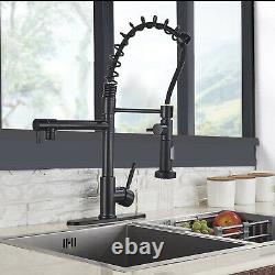 Kitchen Sink Faucet Pull Down Sprayer Mixer Tap Matte Black With Deck Plate