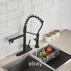 Kitchen Sink Faucet Pull Down Sprayer Mixer Tap Matte Black With Deck Plate